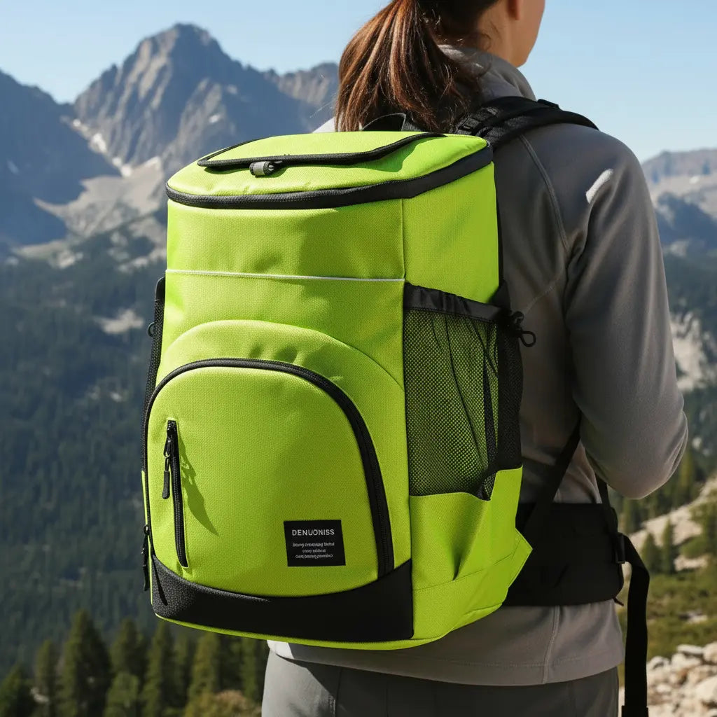 Sac à dos isotherme pique-nique Vert porté en randonnée en montagne