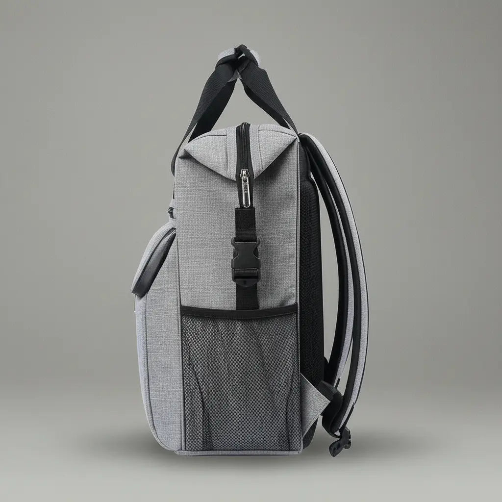 Sac à do isotherme pliable Gris, vue de côté