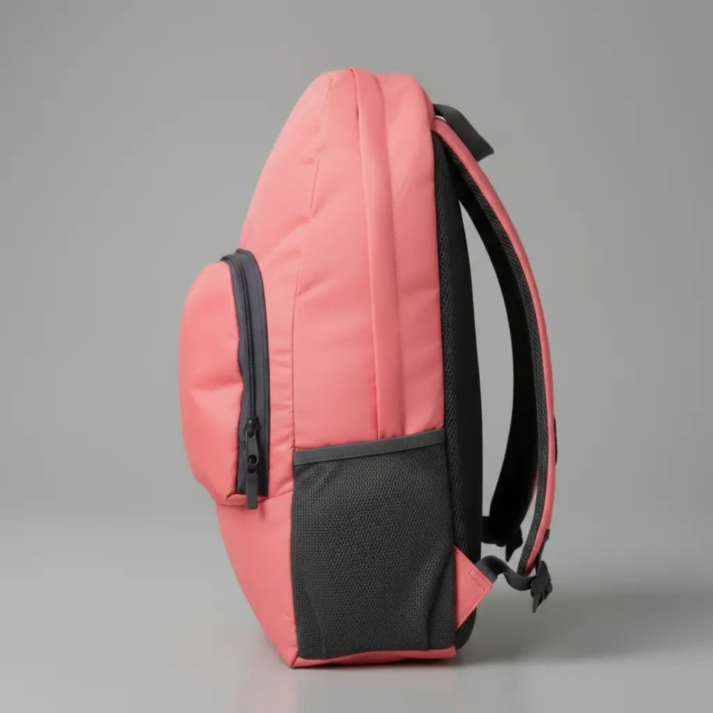 Détail du profil du sac à dos léger voyage Rose Rouge avec ses sangles
