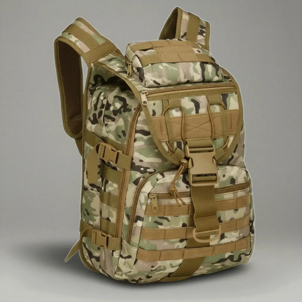 Sac à dos militaire imperméable Camouflage Forêt, vue de profil