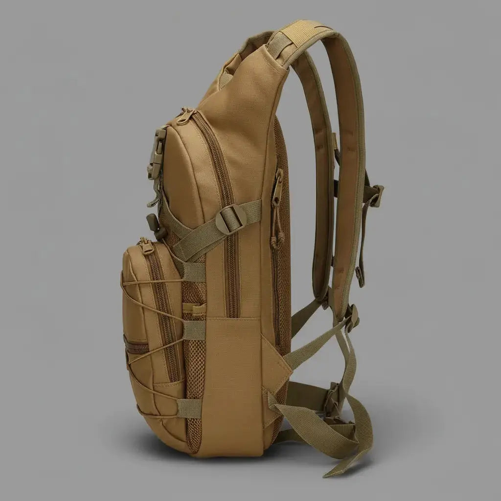 Sac à dos montagne Brun, vue de côté en nylon haute densité