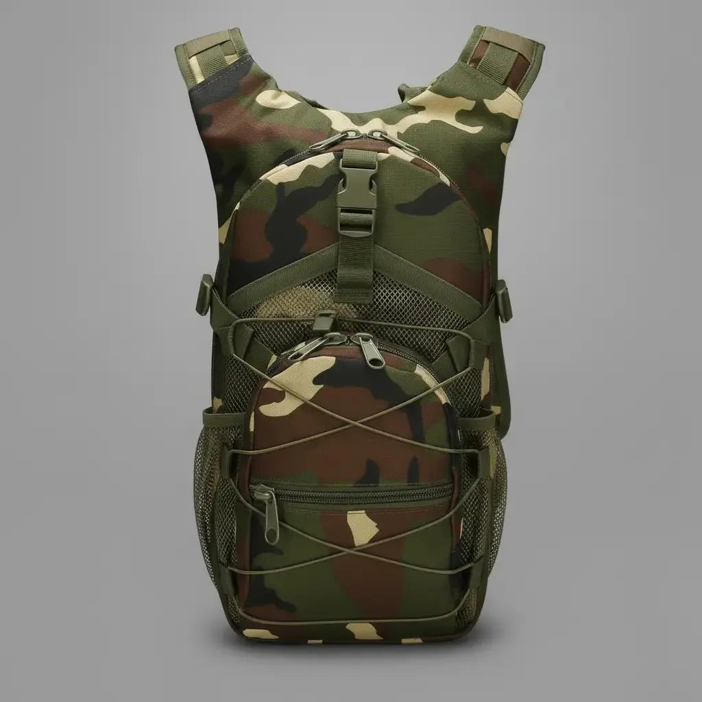 Sac à dos montagne Camouflage Jungle, vue de face avec sangles ajustables