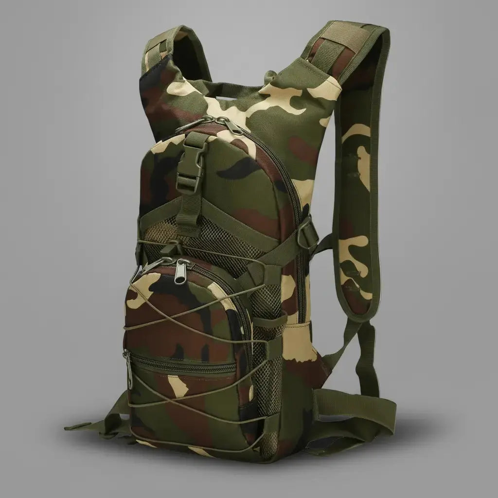 Sac à dos montagne Camouflage Jungle, vue de profil avec dos ventilé