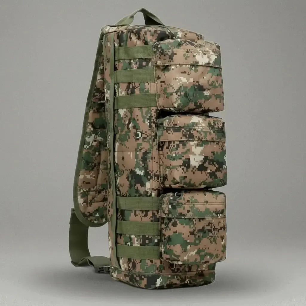 Intérieur du sac à dos multi-compartiments Camouflage Digital, vue de profil