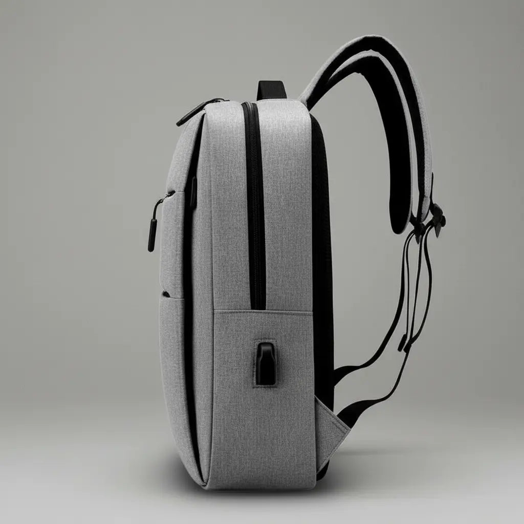 Sac à dos ordinateur grande capacité Gris, vue de côté avec port usb