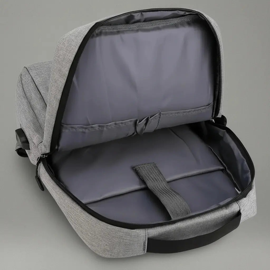 Intérieur du sac à dos ordinateur grande capacité Gris, avec rangements et compartiment ordinateur