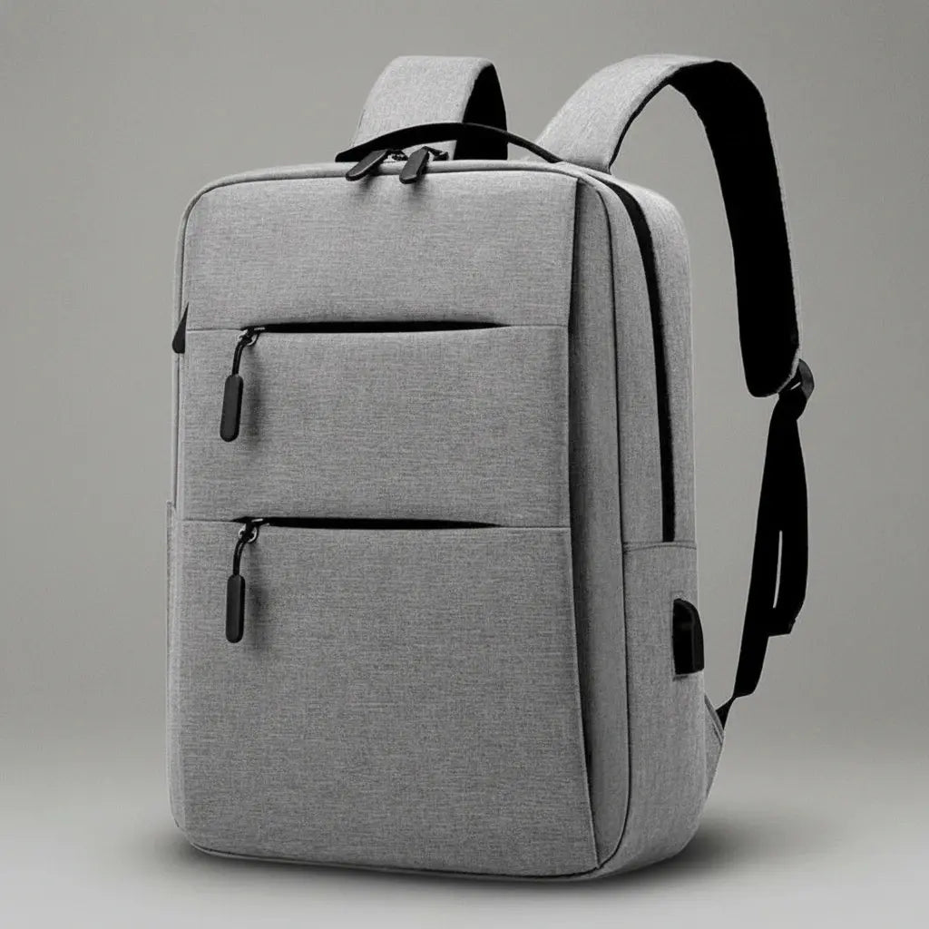 Sac à dos ordinateur grande capacité Gris, vue de profil avec port USB