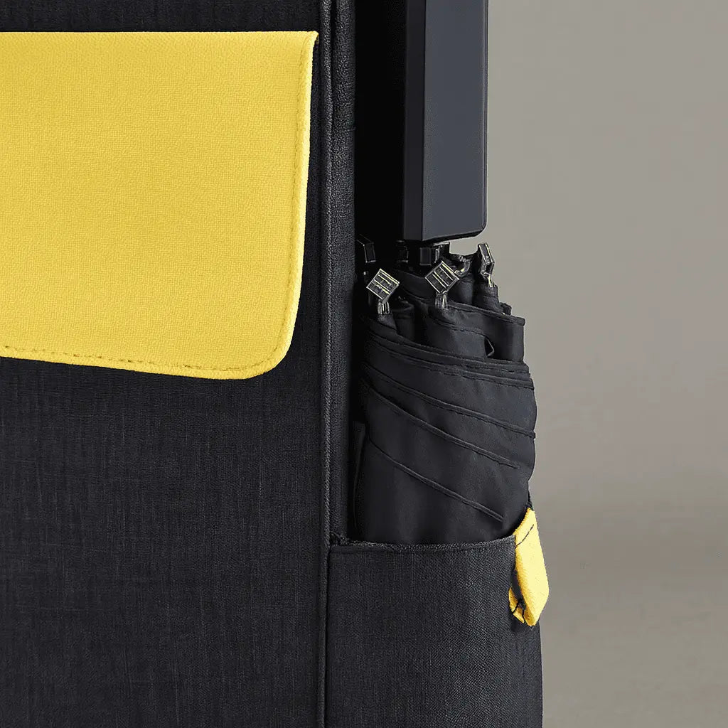 Sac a dos ordinateur homme tendance Jaune, détail de la poche latérale