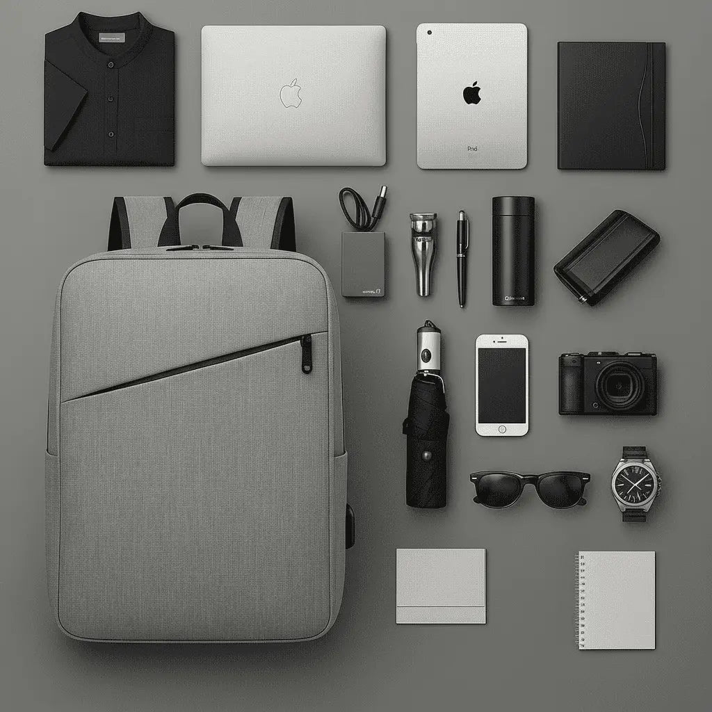 Sac à dos ordinateur imperméable homme Gris, vue détaillée de l'organisation