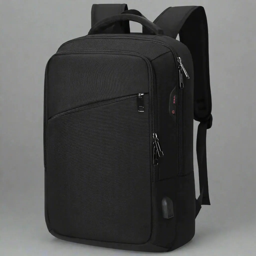 Sac à dos ordinateur imperméable homme Noir, vue de profil avec port USB