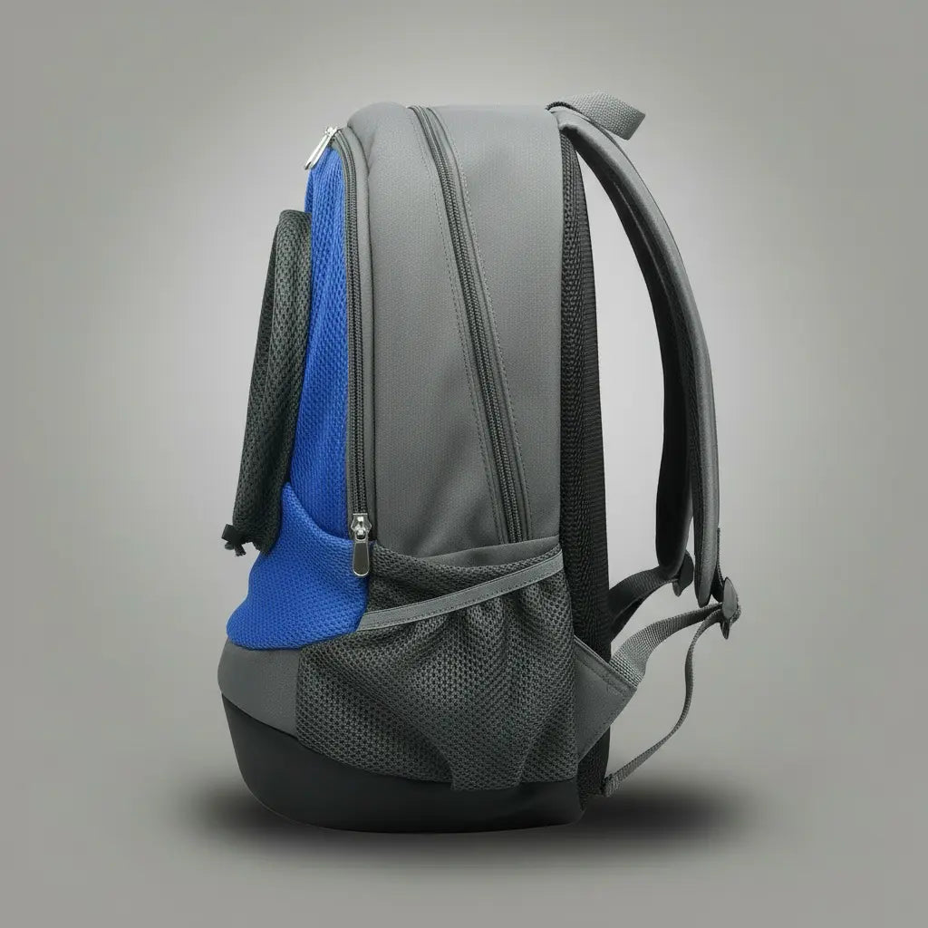 Sac à dos pour chien randonnée Bleu, vue latérale avec bretelles ajustables