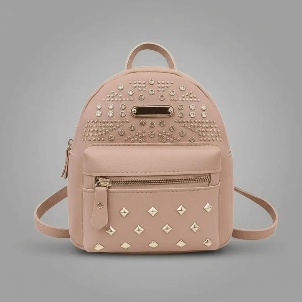 Sac a dos style punk Rose, vue de de face avec les bretelles