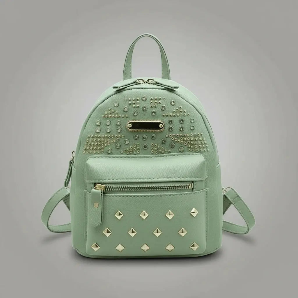 Sac a dos style punk Vert, vue de face montrant les bretelles ajustables