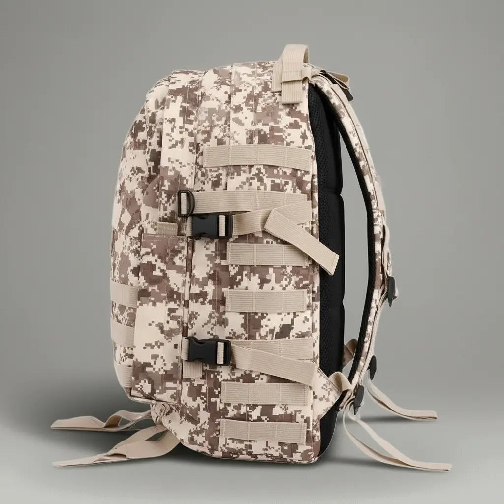 Sac à dos tactique multifonctionnel Desert Digital, vue de côté
