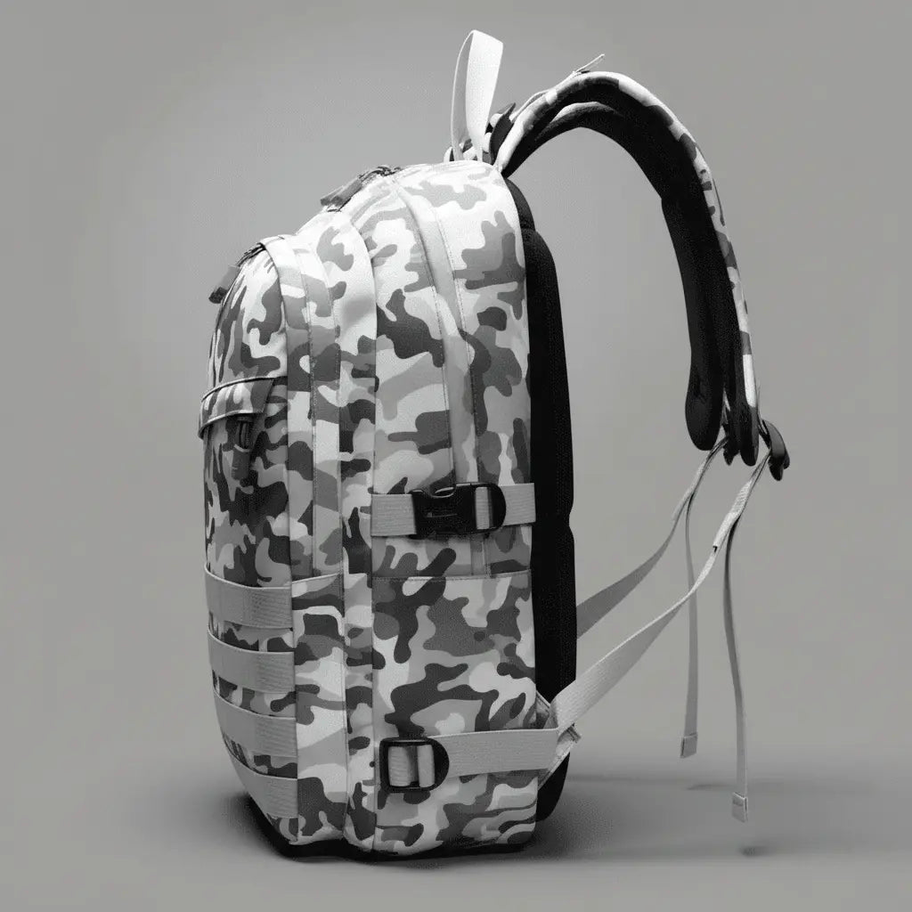 Sac à dos tactique USB Camouflage Blanc, vue de dos