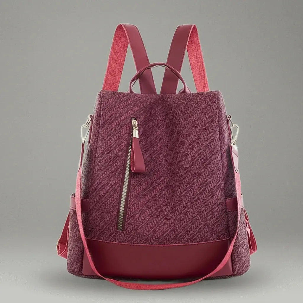 Sac à dos urbain femme cuir Bourgogne, vue de face