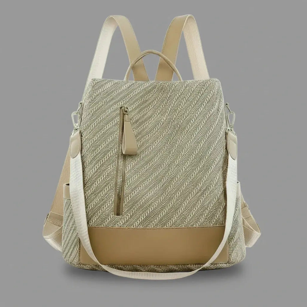 Sac à dos urbain femme cuir Khaki, vue de face