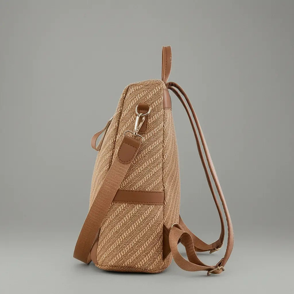 Sac à dos urbain femme cuir Marron, vue de côté