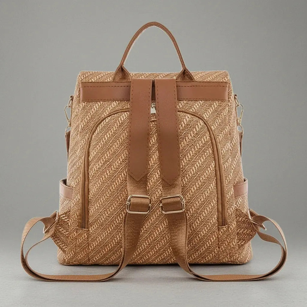 Sac à dos urbain femme cuir Marron, vue de côté