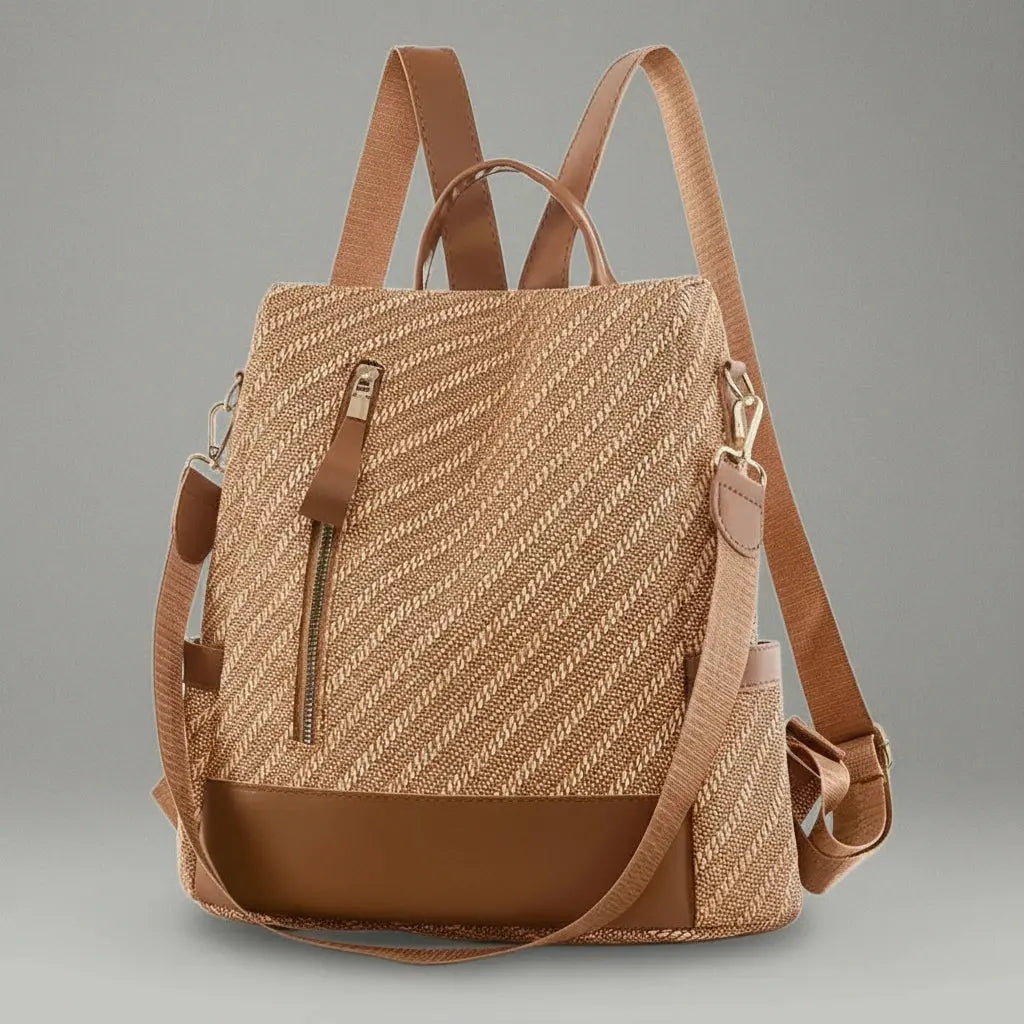 Sac à dos urbain femme cuir Marron, vue de profil