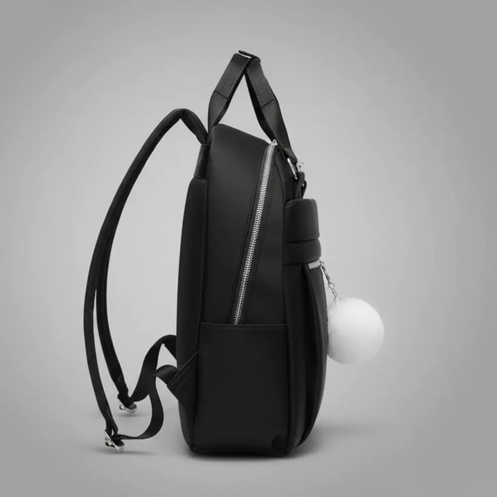 Sac à dos urbain femme imperméable Noir, vue de côté