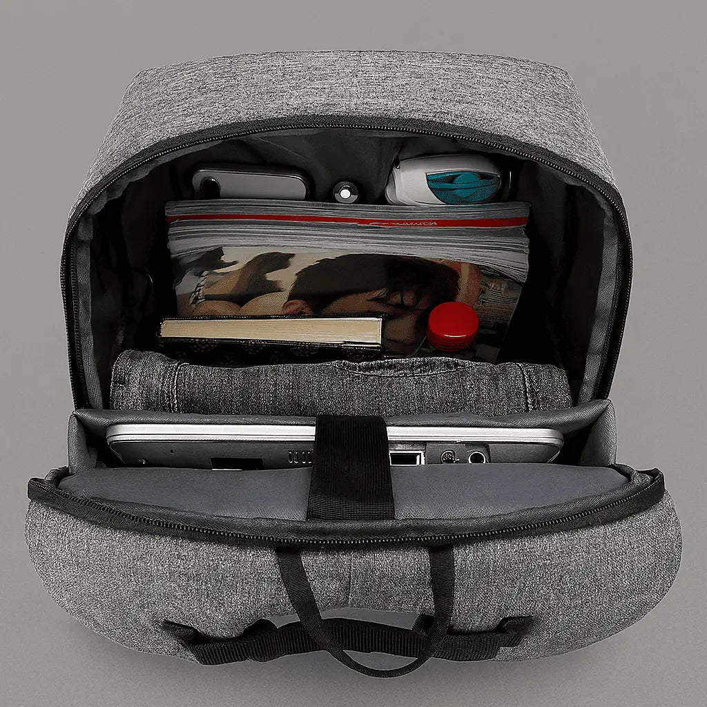 Sac à dos USB intelligent Gris, détails du compartiment intérieur