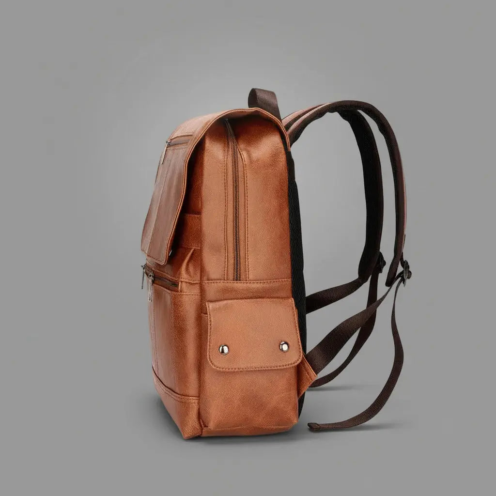Sac à dos vintage homme Khaki, vue de côté sur fond gris