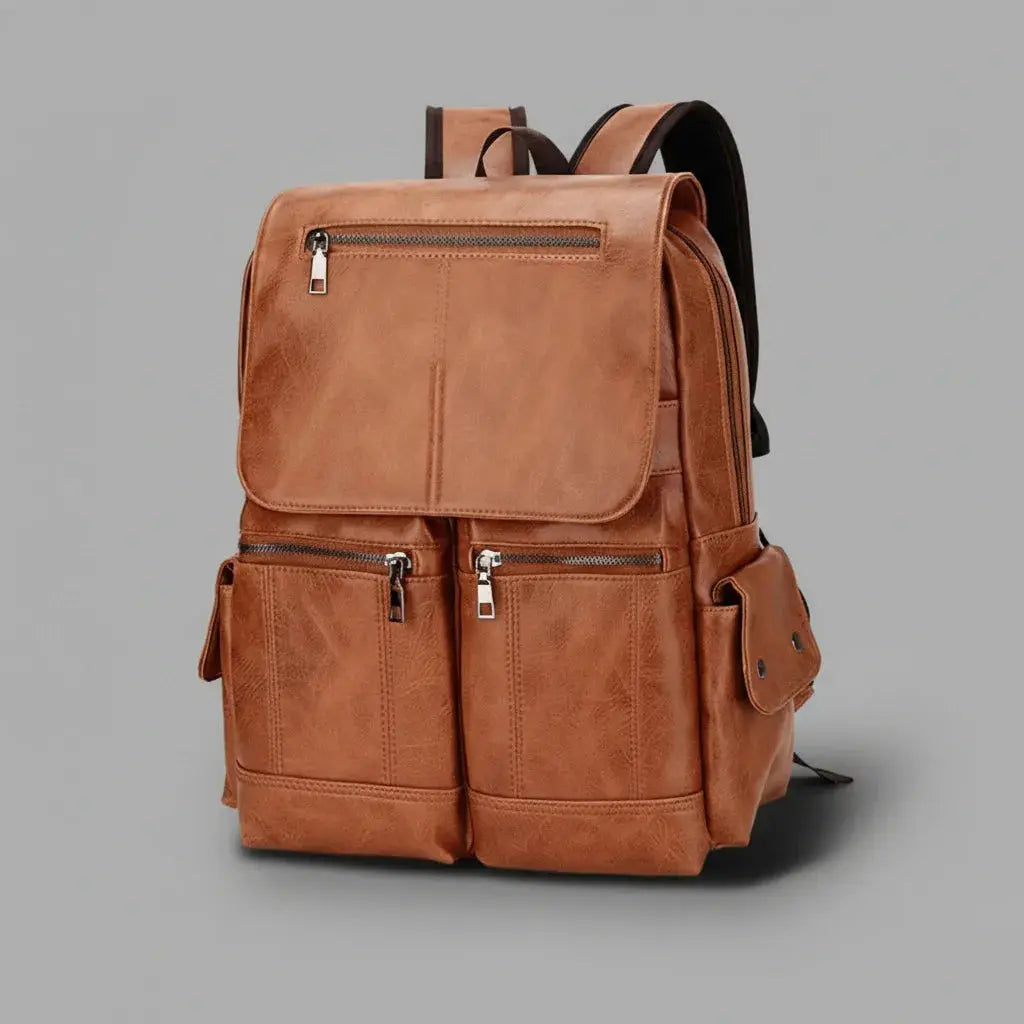 Sac à dos vintage homme Khaki, vue de profil sur fond gris