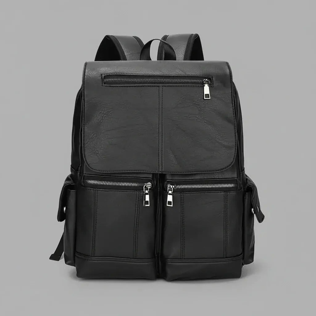 Sac à dos vintage homme Noir, vue de face sur fond gris