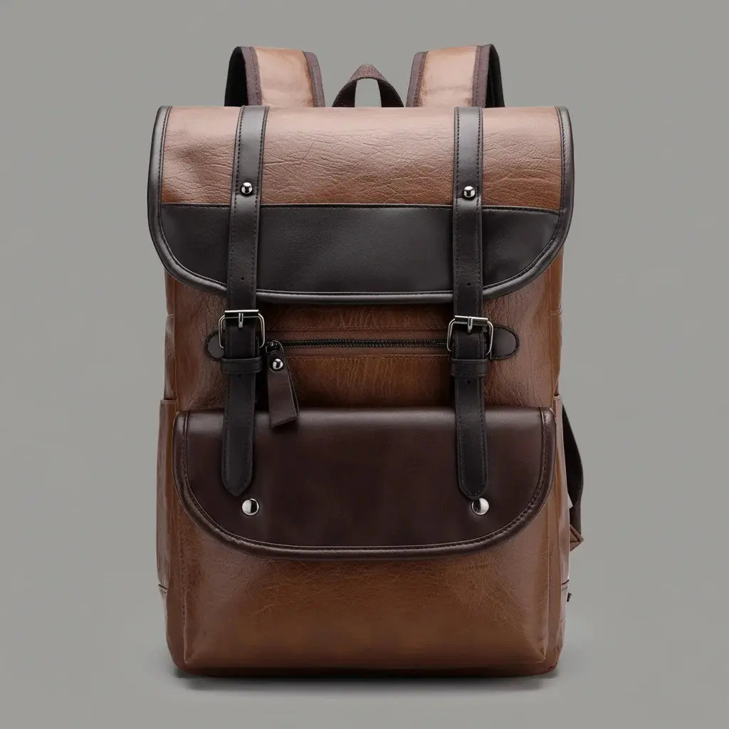 Sac etudiant cuir Khaki, vue de face