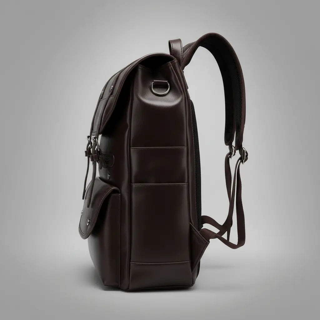 Sac étudiant cuir Marron foncé, vue côté