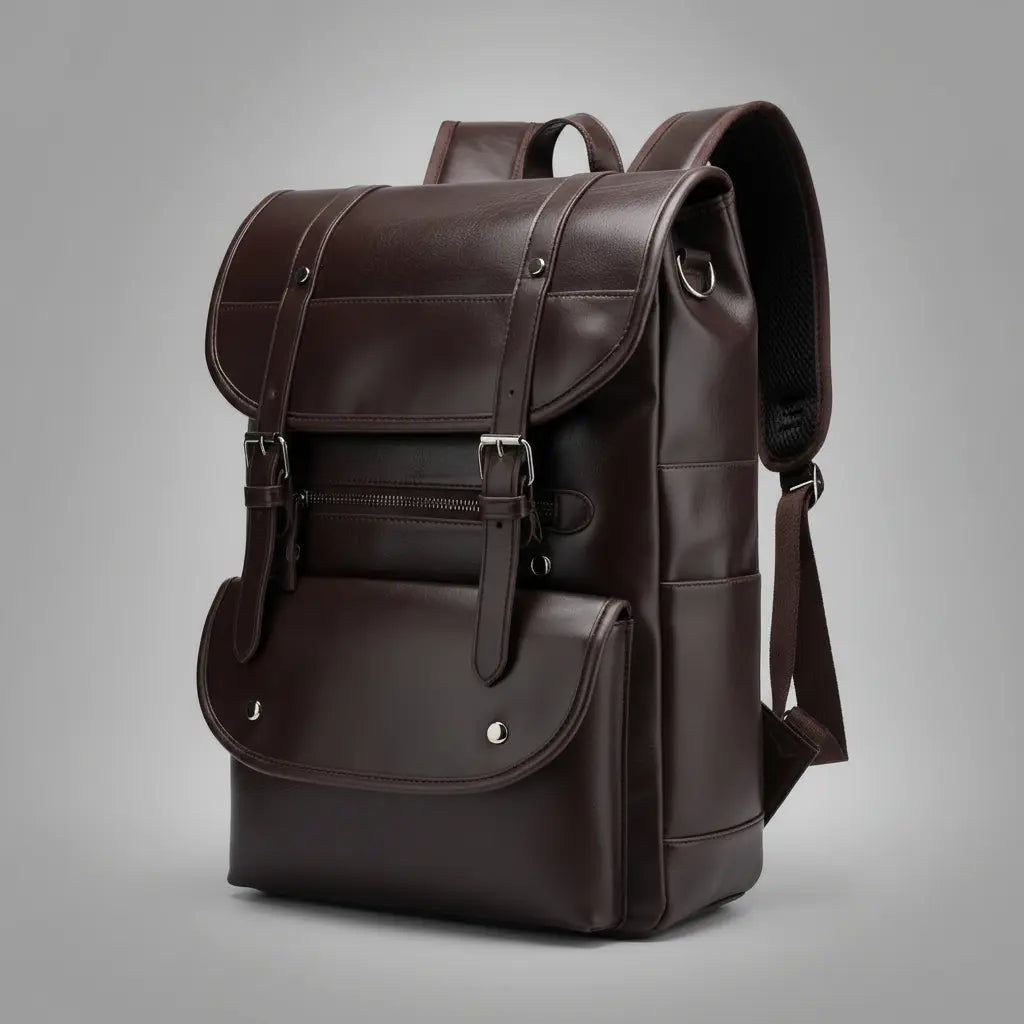 Sac étudiant cuir Marron foncé, vue de profil