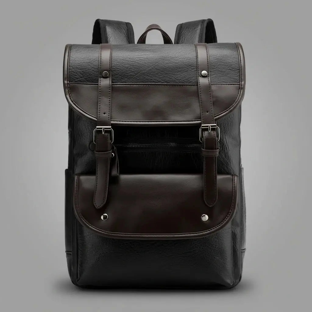 Sac étudiant cuir Noir, vue de face